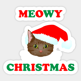 Meowy Christmas: Brown Tabby (Red and Green) Sticker